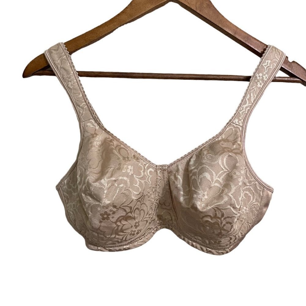 Vintage Playtex 18 Hour Womens Tan Wireless Floral Lace Thick Strap Bra Size 36D